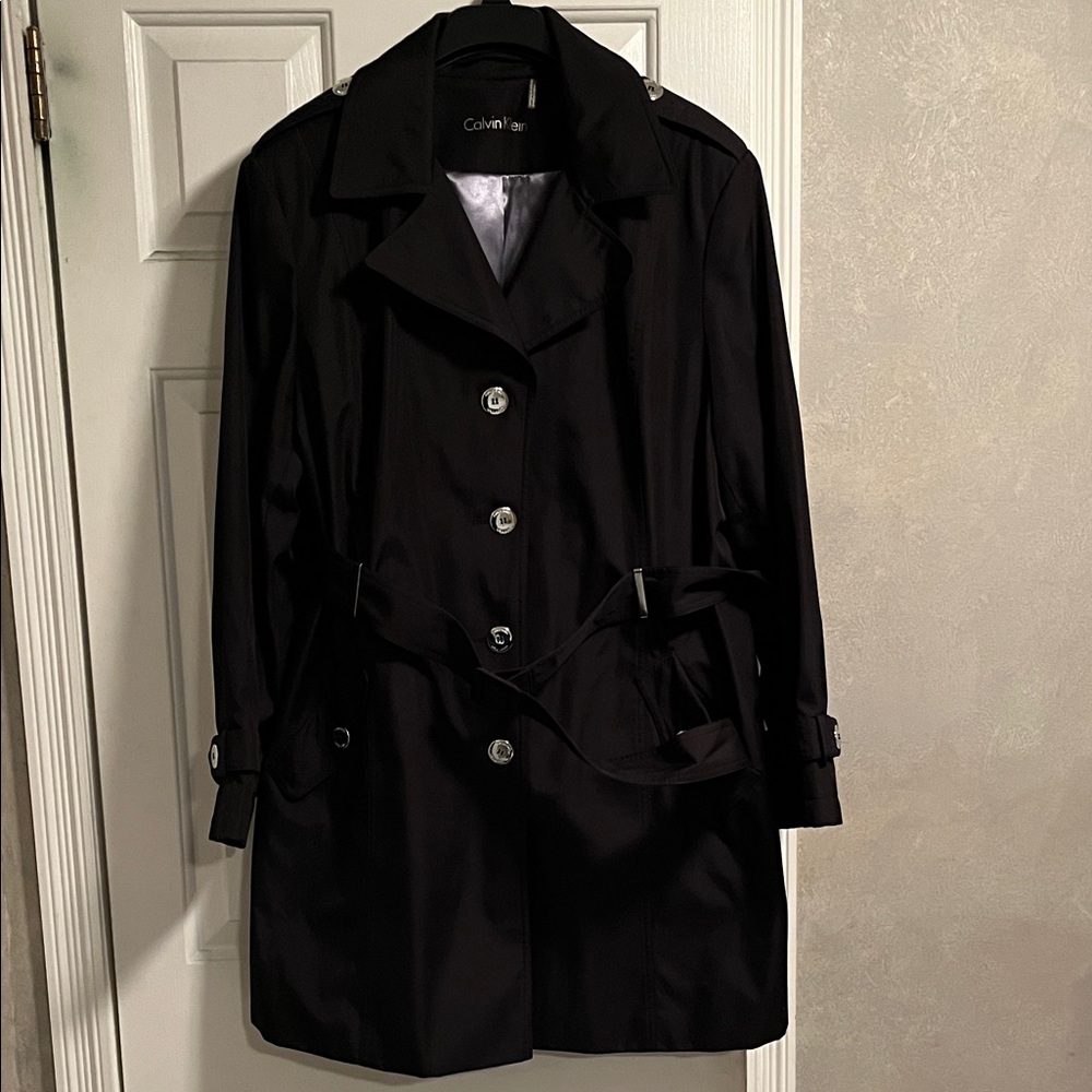 Calvin Klein Dark Trench Coat with Silver Buttons